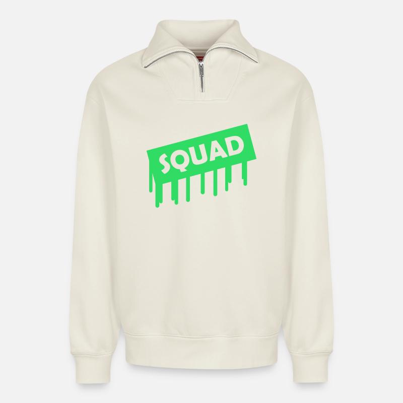 squad- - Relaxed Unisex Organic Half Zip Sweatshirt – von SPREAD - Naturweiß