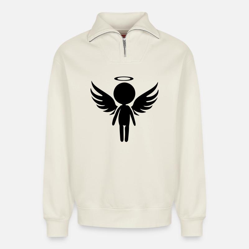 Engel Symbol - Relaxed Unisex Organic Half Zip Sweatshirt – von SPREAD - Naturweiß