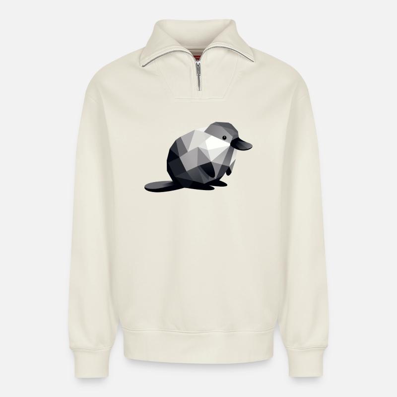 ornithorynque - Sweat unisexe décontracté en coton biologique à demi-zip – de SPREAD - blanc cassé