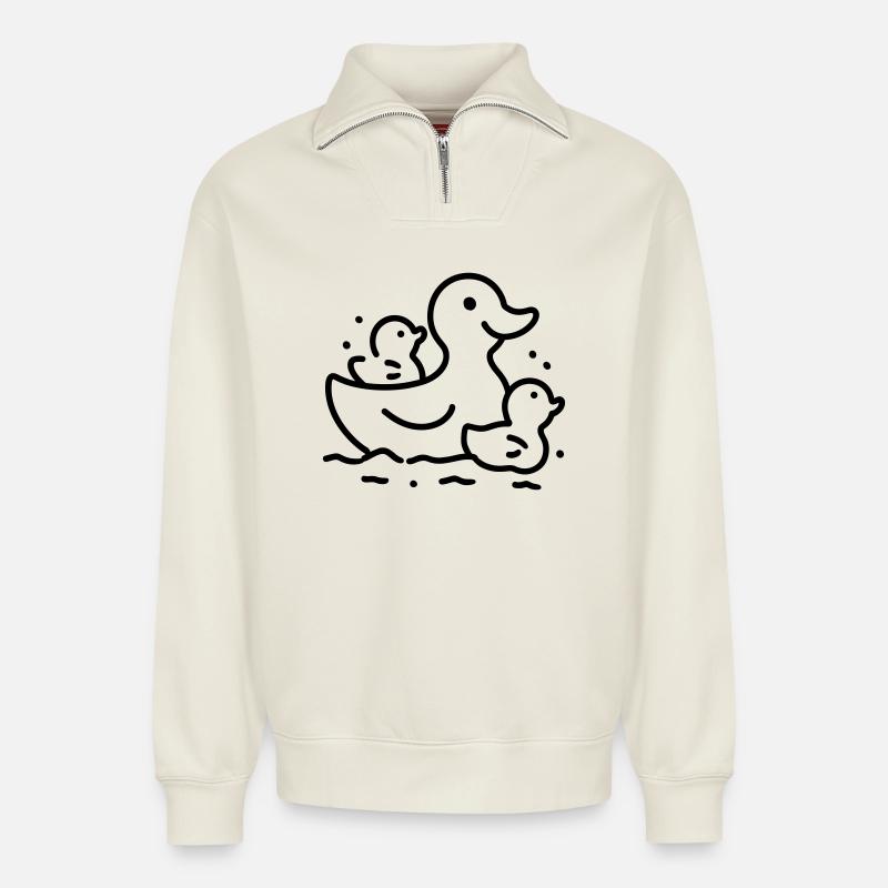 Entenfamilie - Relaxed Unisex Organic Half Zip Sweatshirt – von SPREAD - Naturweiß