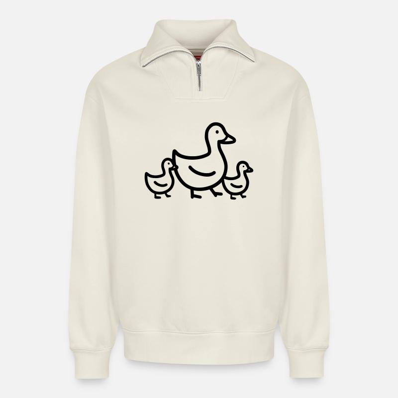 Entenfamilie - Relaxed Unisex Organic Half Zip Sweatshirt – von SPREAD - Naturweiß