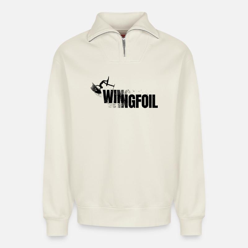 Wingfoiler mit Schriftzug - Relaxed Unisex Organic Half Zip Sweatshirt – von SPREAD - Naturweiß