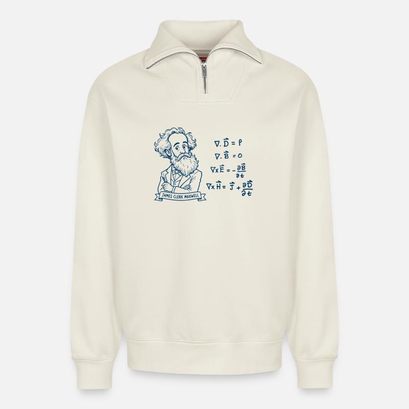 Maxwell and equations in blue - Relaxed Unisex Organic Half Zip Sweatshirt – by SPREAD - off white