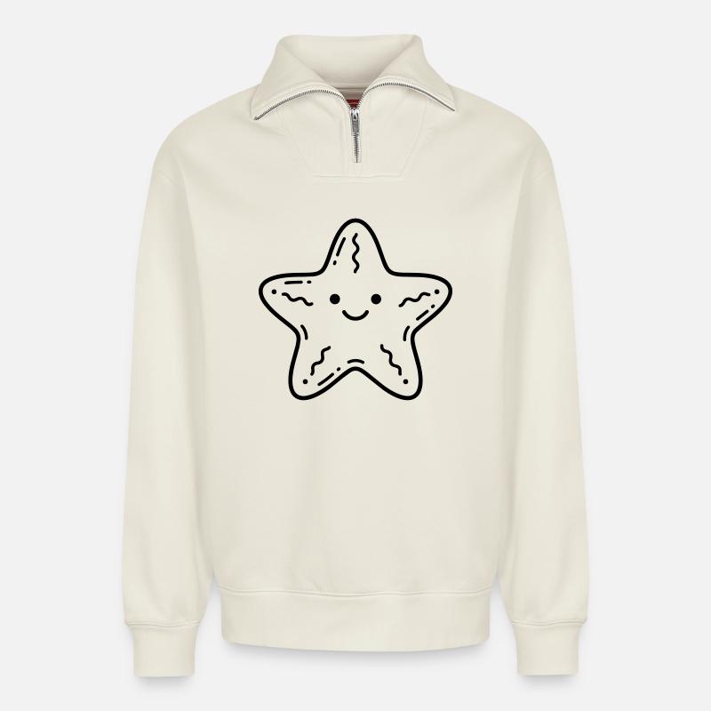Étoile de mer - Sweat unisexe décontracté en coton biologique à demi-zip – de SPREAD - blanc cassé