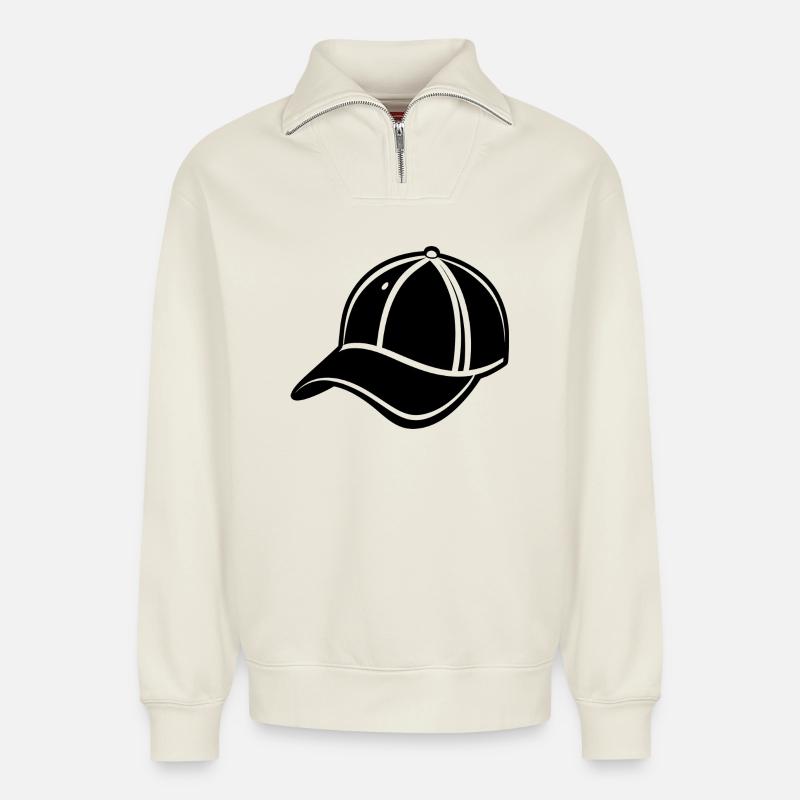 Baseball Cap - Relaxed Unisex Organic Half Zip Sweatshirt – by SPREAD - off white