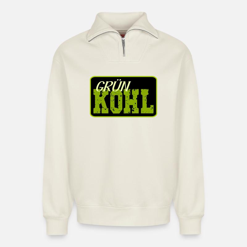 Kale Cabbage - Relaxed Unisex Organic Half Zip Sweatshirt – by SPREAD - off white