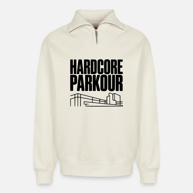 Hardcore Parkour - Relaxed Unisex Organic Half Zip Sweatshirt – by SPREAD - off white