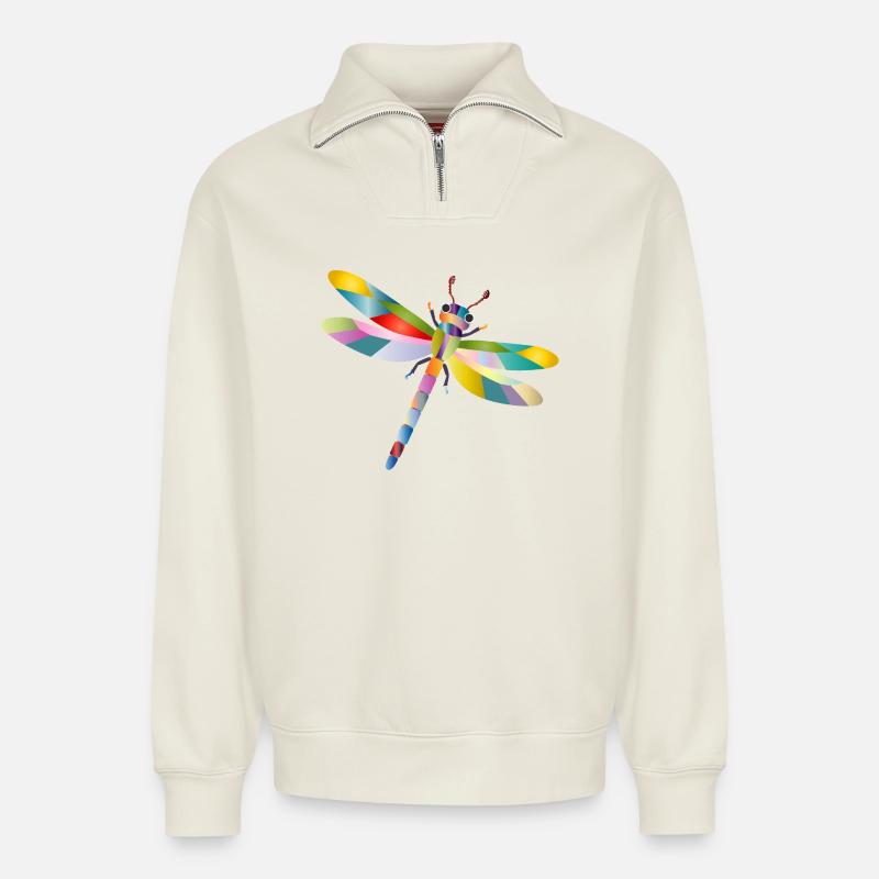 Bunte Libelle Regenbogen Stil  - Relaxed Unisex Organic Half Zip Sweatshirt – von SPREAD - Naturweiß