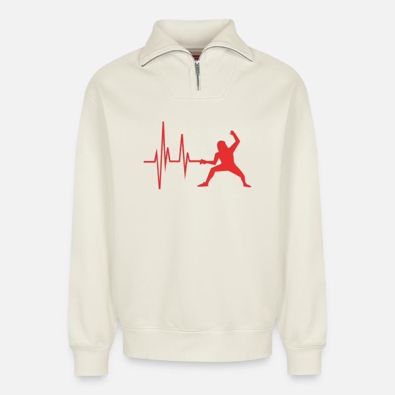 Fechten - Relaxed Unisex Organic Half Zip Sweatshirt – von SPREAD - Naturweiß
