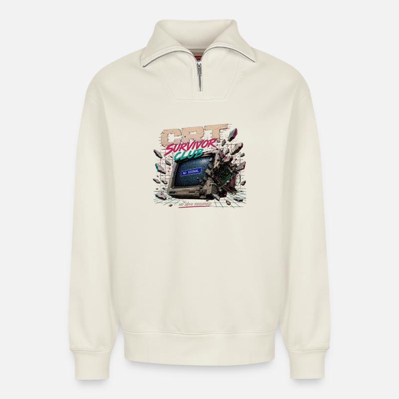 No_HDMI_required - Relaxed Unisex Organic Half Zip Sweatshirt – von SPREAD - Naturweiß