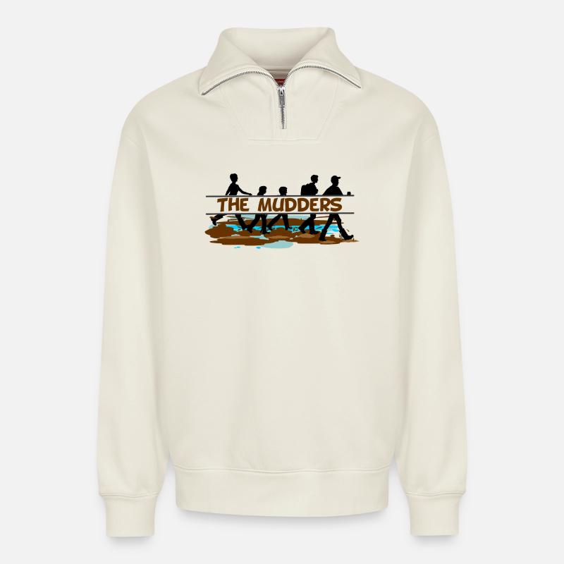 Les Mudders – L’Aventure des Wadden - Sweat unisexe décontracté en coton biologique à demi-zip – de SPREAD - blanc cassé