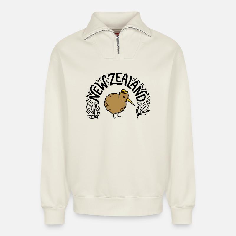 Neuseeland - Relaxed Unisex Organic Half Zip Sweatshirt – von SPREAD - Naturweiß