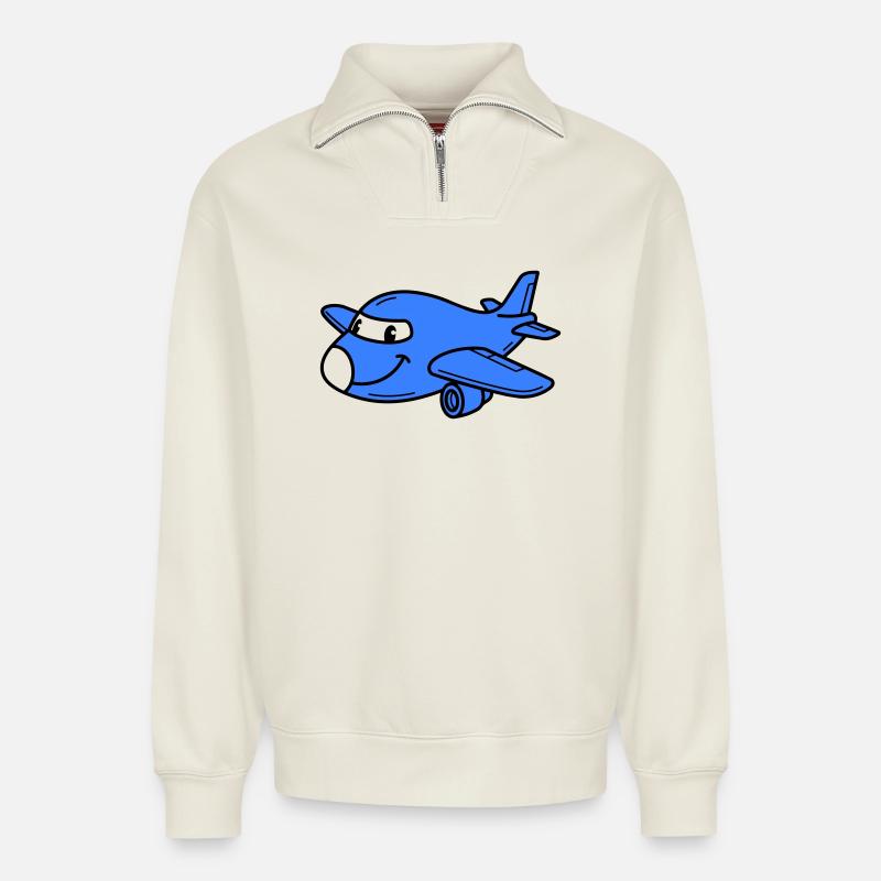 Airplane Kids - Relaxed Unisex Organic Half Zip Sweatshirt – von SPREAD - Naturweiß