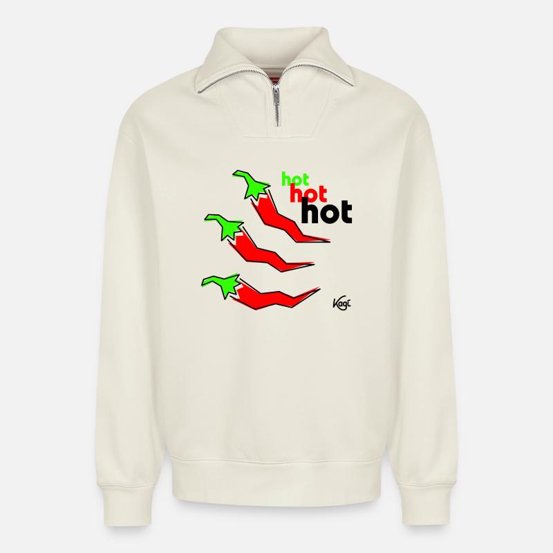 Pepperoni hot - Relaxed Unisex Organic Half Zip Sweatshirt – von SPREAD - Naturweiß
