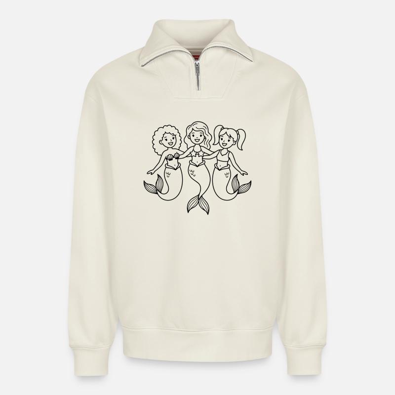 mermaids - Relaxed Unisex Organic Half Zip Sweatshirt – by SPREAD - off white