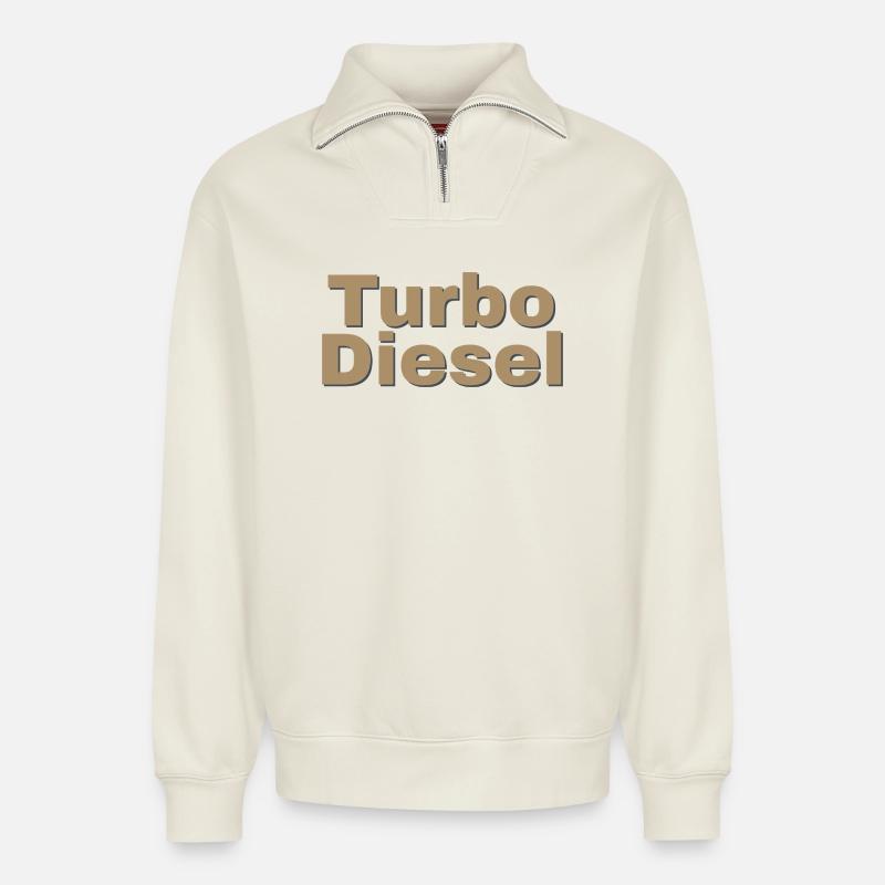Turbo Diesel - Relaxed Unisex Organic Half Zip Sweatshirt – von SPREAD - Naturweiß