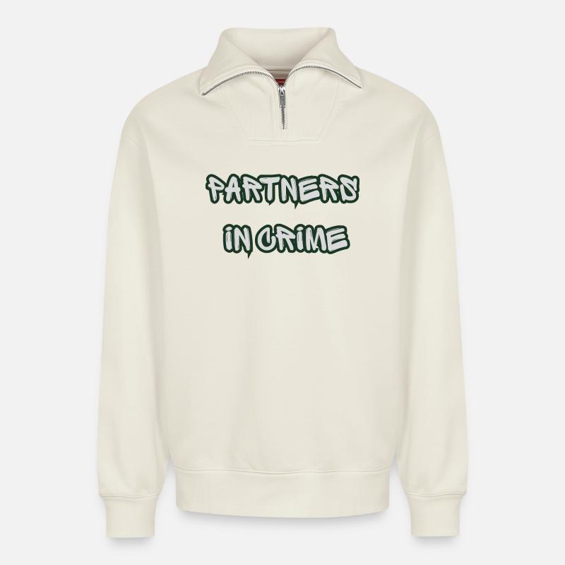 Komplizen-Graffiti - Relaxed Unisex Organic Half Zip Sweatshirt – von SPREAD - Naturweiß