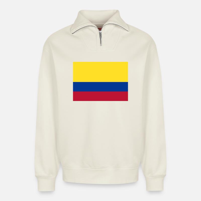 Colombia flag - Relaxed Unisex Organic Half Zip Sweatshirt – by SPREAD - off white