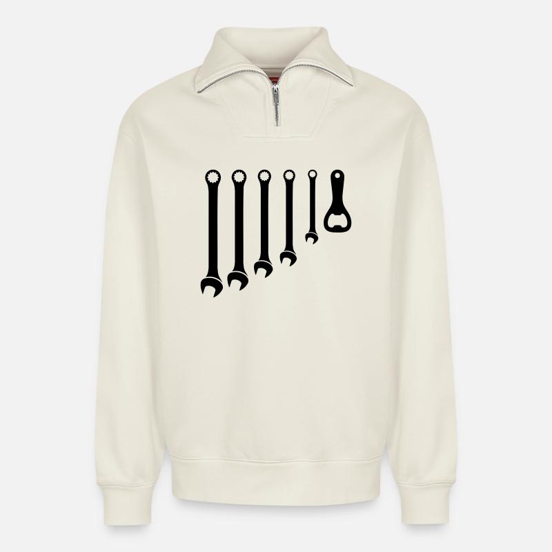 Werkzeug Set & Flaschenöffner Handwerker - Relaxed Unisex Organic Half Zip Sweatshirt – von SPREAD - Naturweiß