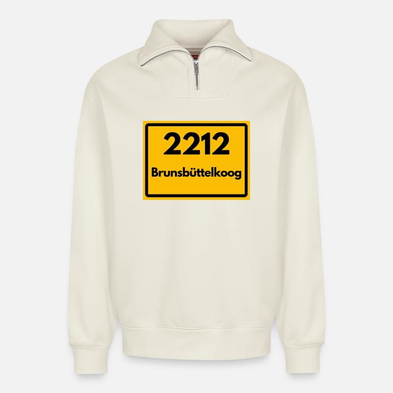 ALTE POSTLEITZAHL 2212 BRUNSBÜTTELKOOG - Relaxed Unisex Organic Half Zip Sweatshirt – von SPREAD - Naturweiß