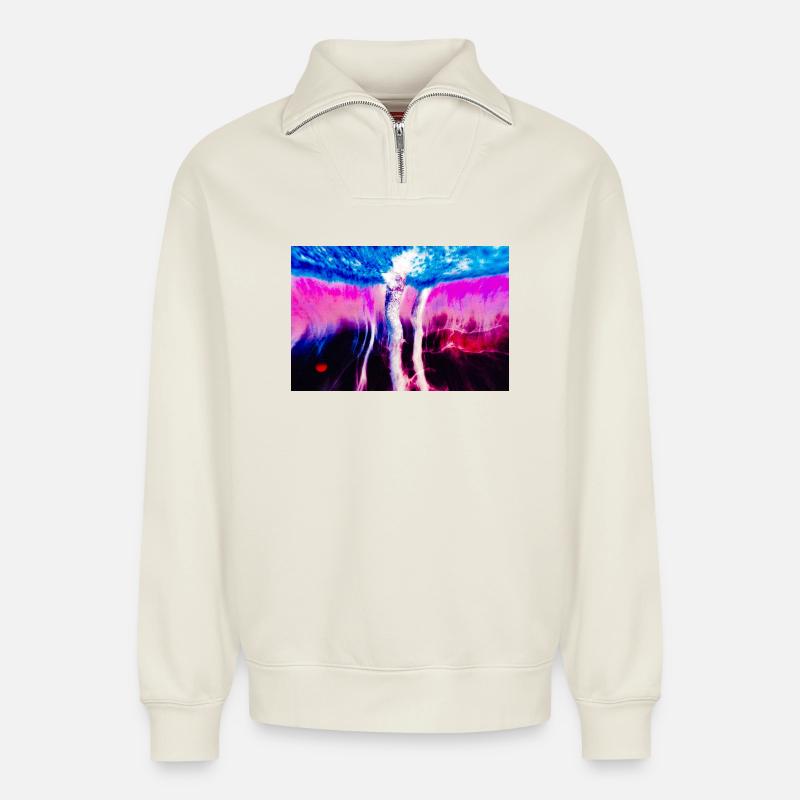 Neon Rift Psychedelic - Relaxed Unisex Organic Half Zip Sweatshirt – by SPREAD - off white