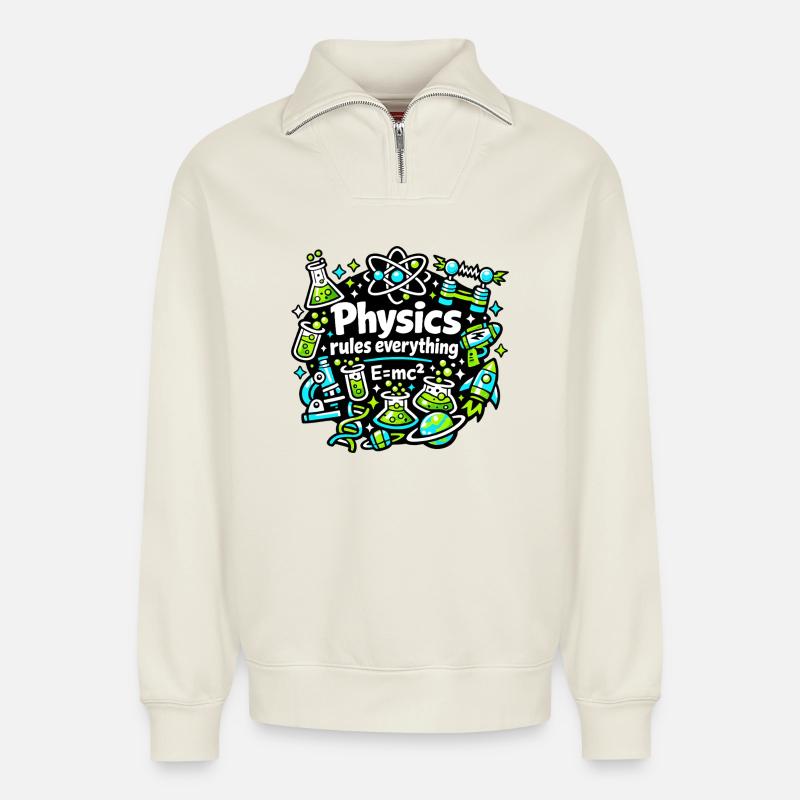 Physik regelt alles - Relaxed Unisex Organic Half Zip Sweatshirt – von SPREAD - Naturweiß