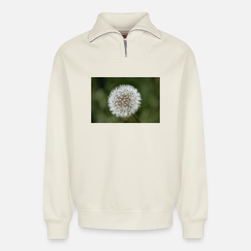 Gros plan d’un pissenlit - affiche. - Sweat unisexe décontracté en coton biologique à demi-zip – de SPREAD - blanc cassé