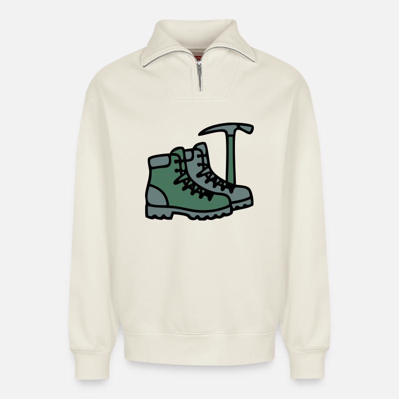 Wanderschuhe Eispickel Bergsteiger Alpen Wanderer - Relaxed Unisex Organic Half Zip Sweatshirt – von SPREAD - Naturweiß