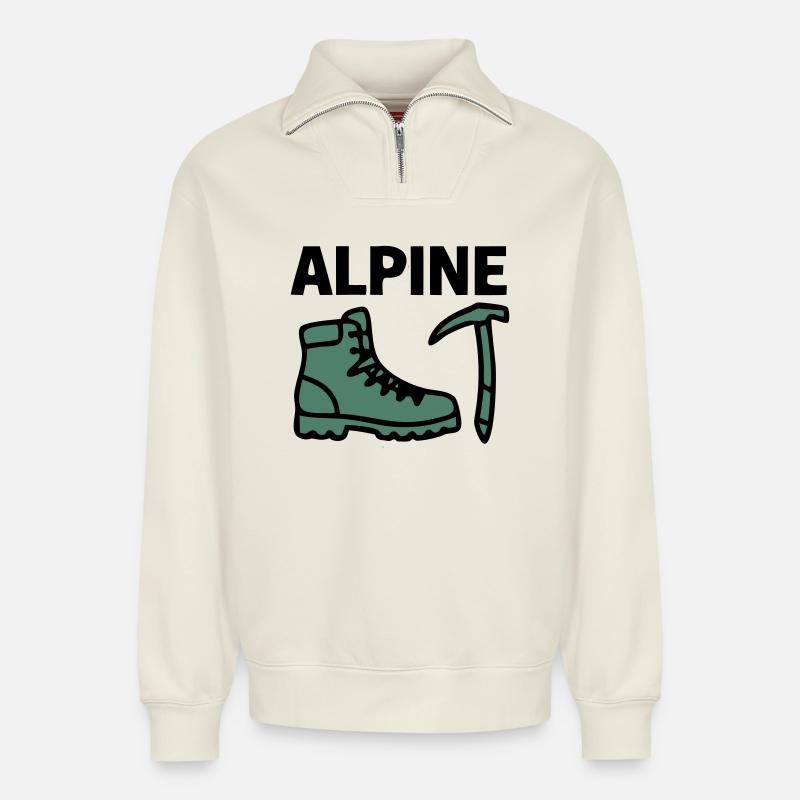 Wanderschuh Eispickel Alpine Bergsteigen Klettern - Relaxed Unisex Organic Half Zip Sweatshirt – von SPREAD - Naturweiß