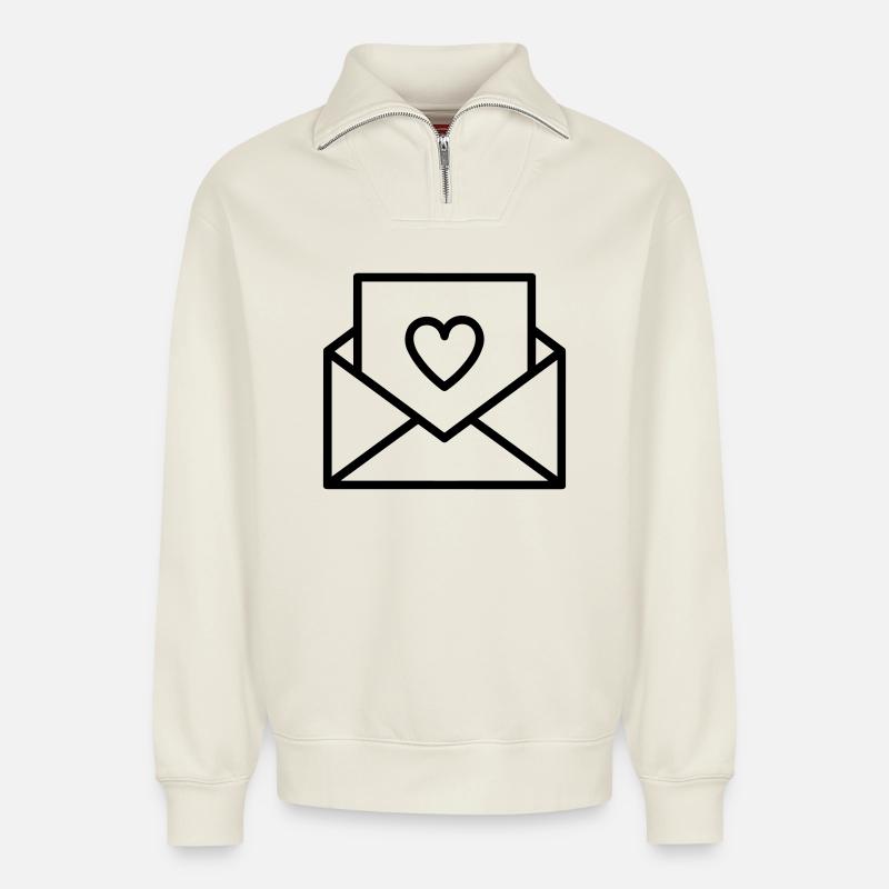 Liebesbrief - Relaxed Unisex Organic Half Zip Sweatshirt – von SPREAD - Naturweiß