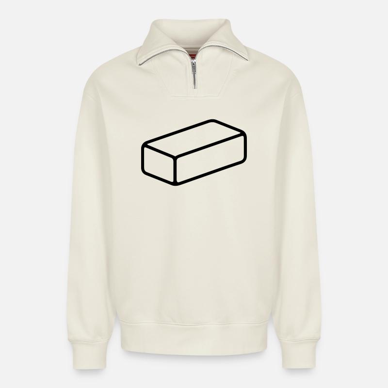 brique - Sweat unisexe décontracté en coton biologique à demi-zip – de SPREAD - blanc cassé
