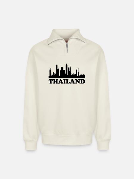 Skyline de Thaïlande - Sweat unisexe décontracté en coton biologique à demi-zip – de SPREAD - blanc cassé