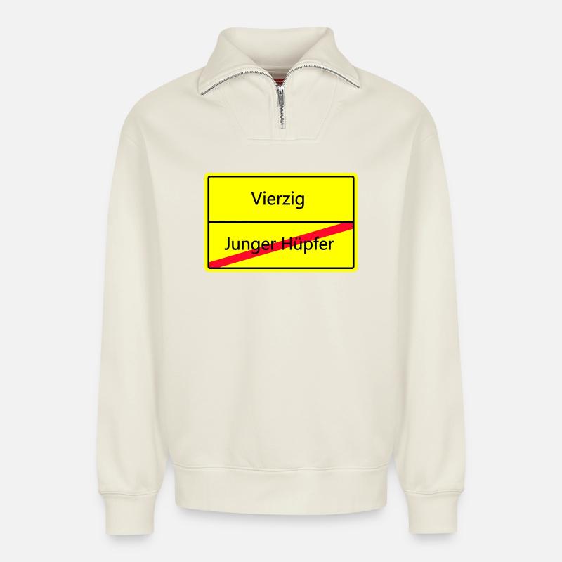 ortsschild_vierzig - Relaxed Unisex Organic Half Zip Sweatshirt – von SPREAD - Naturweiß