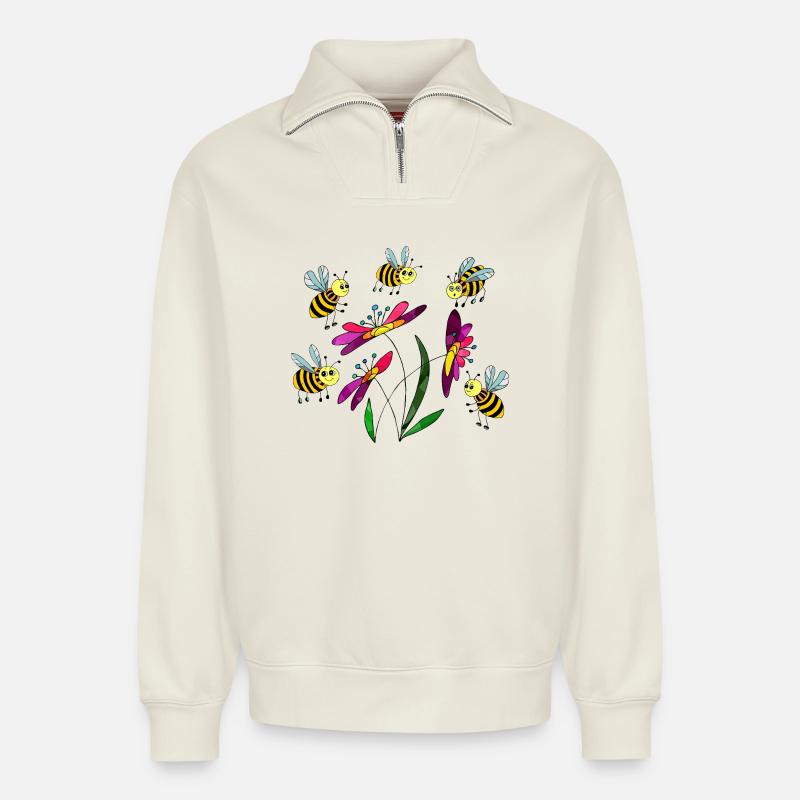 Insekten - Relaxed Unisex Organic Half Zip Sweatshirt – von SPREAD - Naturweiß
