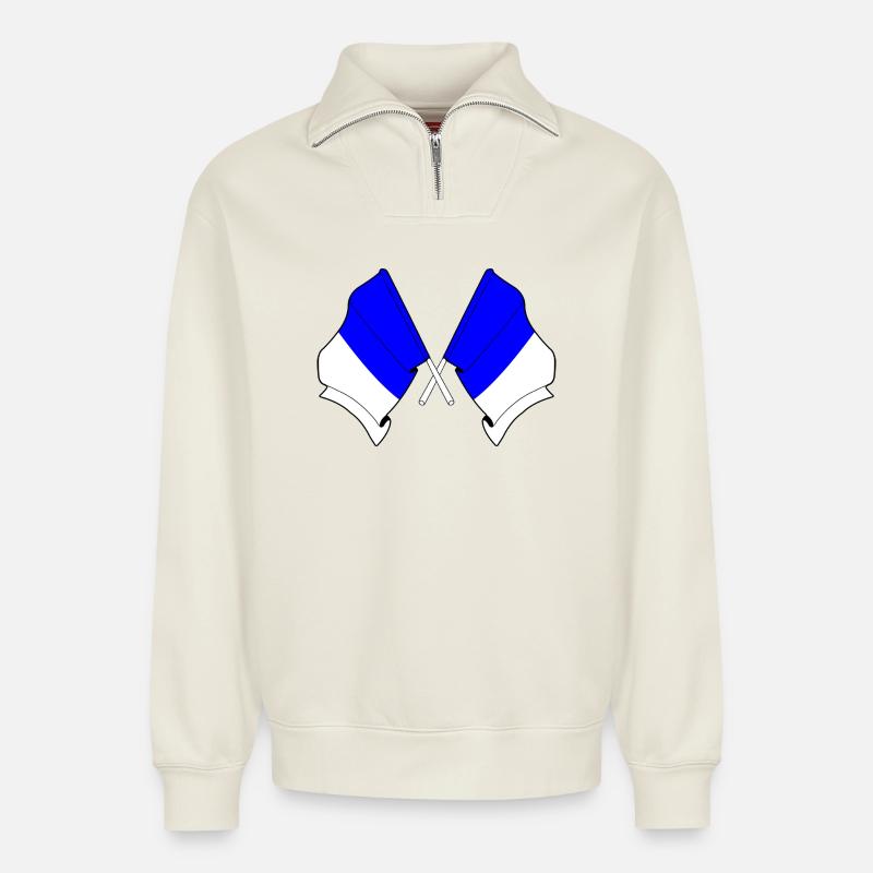 Spa Twin Flags - Relaxed Unisex Organic Half Zip Sweatshirt – von SPREAD - Naturweiß