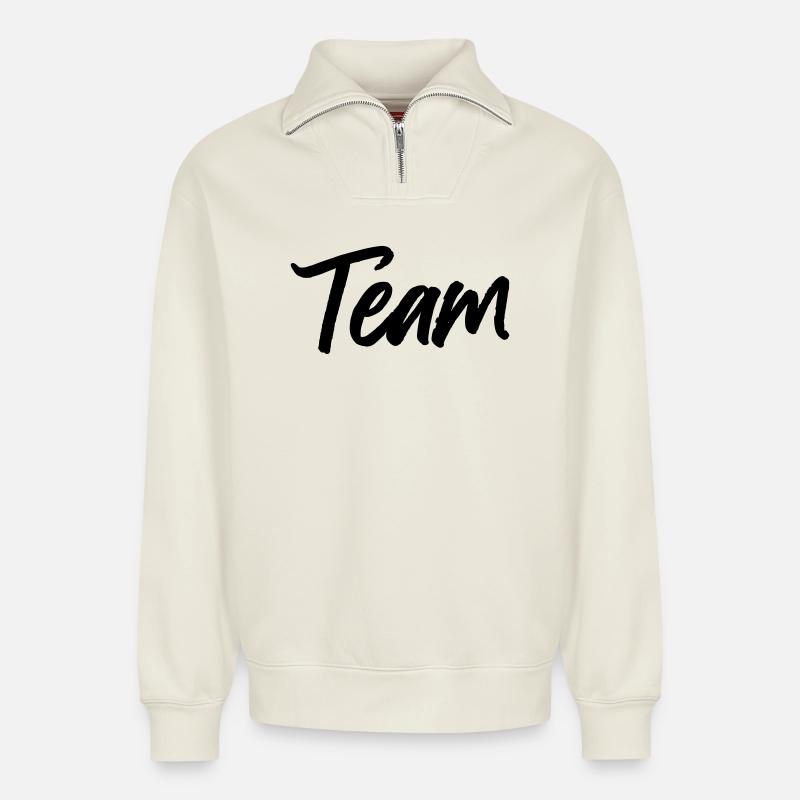 Équipe - Sweat unisexe décontracté en coton biologique à demi-zip – de SPREAD - blanc cassé