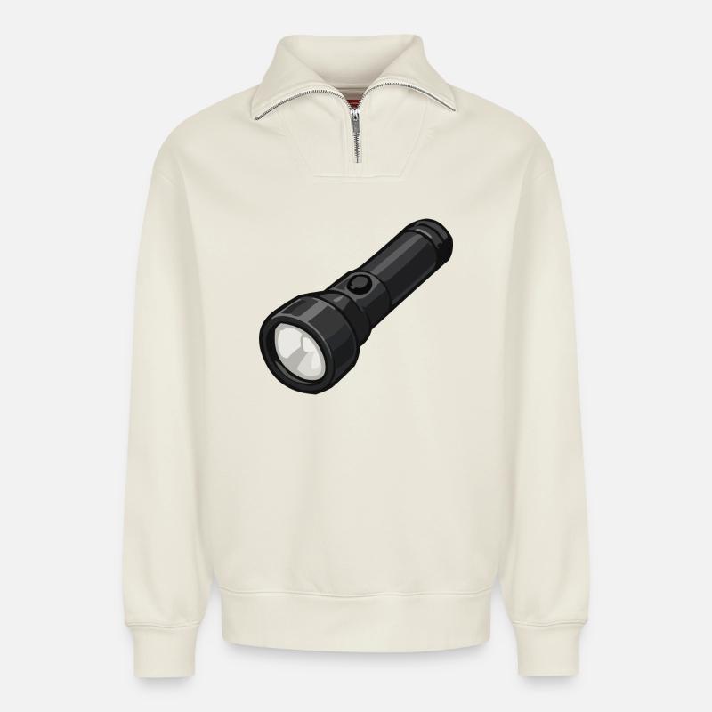 Compact Flashlight Illustration - Relaxed Unisex Organic Half Zip Sweatshirt – by SPREAD - off white