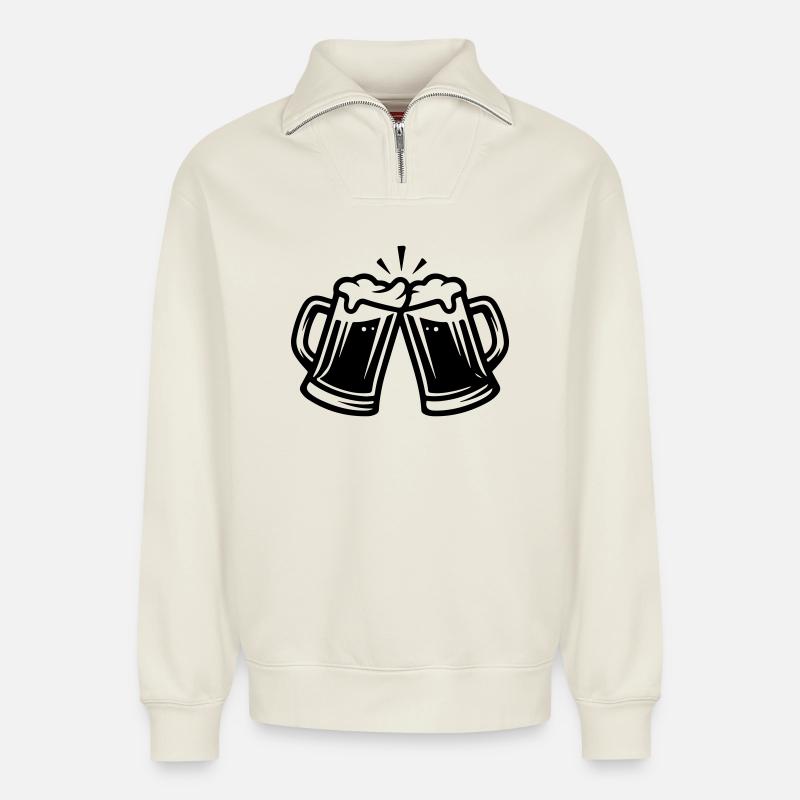 Bier Anstoßen Bierkrug - Relaxed Unisex Organic Half Zip Sweatshirt – von SPREAD - Naturweiß