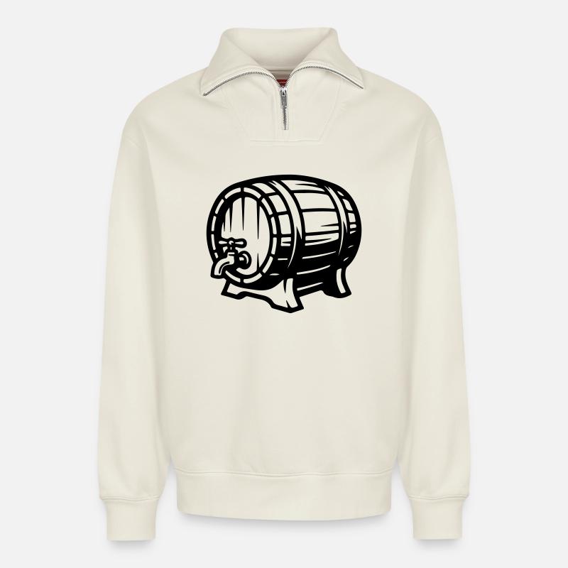 Bierfass Symbol Bier - Relaxed Unisex Organic Half Zip Sweatshirt – von SPREAD - Naturweiß