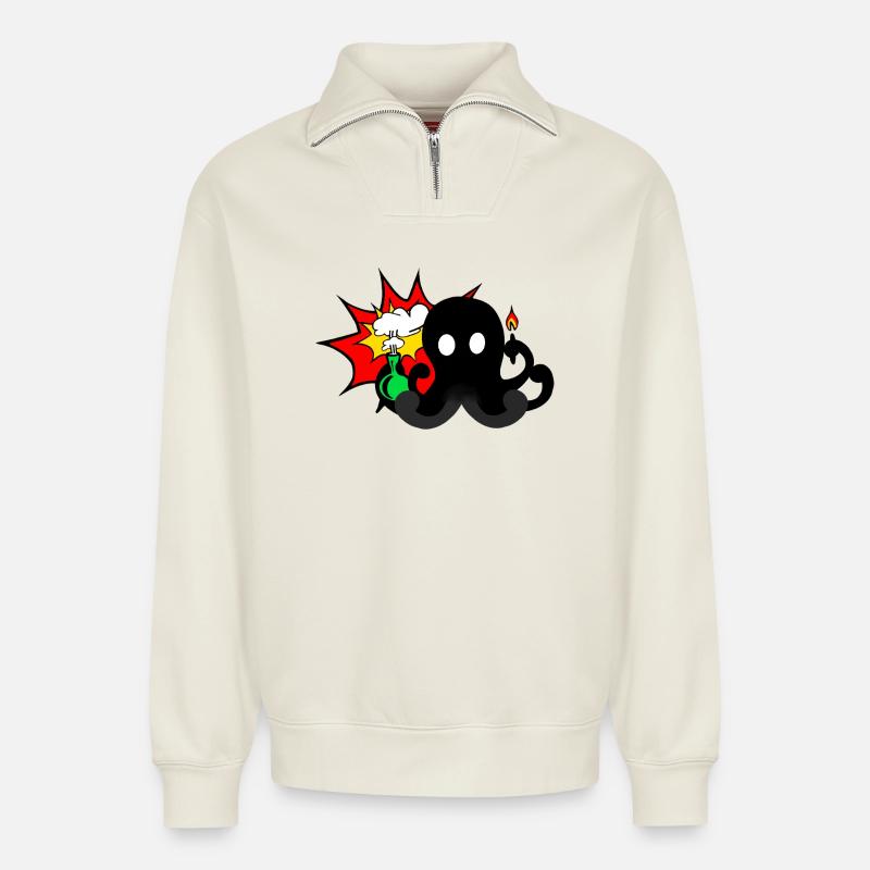 Science Explosion - Relaxed Unisex Organic Half Zip Sweatshirt – by SPREAD - off white