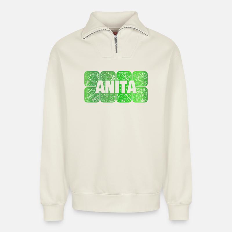 Maedchenname Anita - Relaxed Unisex Organic Half Zip Sweatshirt – von SPREAD - Naturweiß