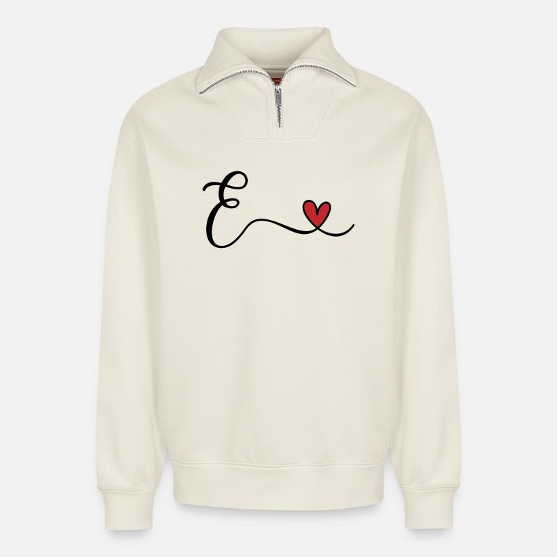 Letter E Monogram - Relaxed Unisex Organic Half Zip Sweatshirt – by SPREAD - off white