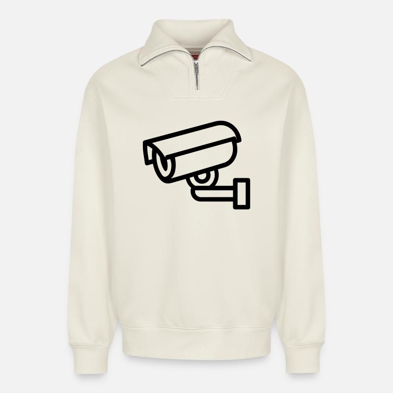 Kamera - Relaxed Unisex Organic Half Zip Sweatshirt – von SPREAD - Naturweiß