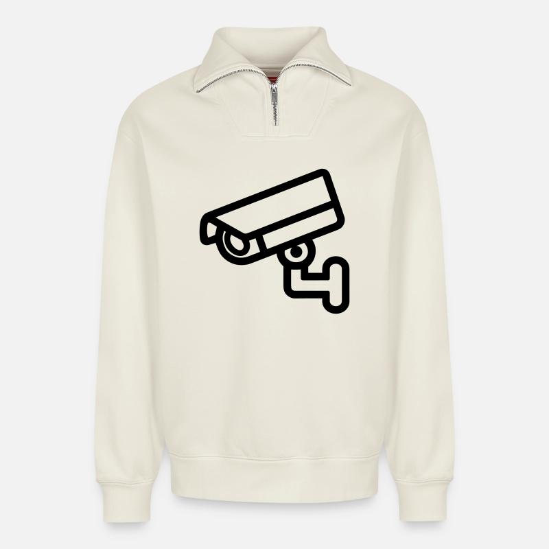caméra - Sweat unisexe décontracté en coton biologique à demi-zip – de SPREAD - blanc cassé