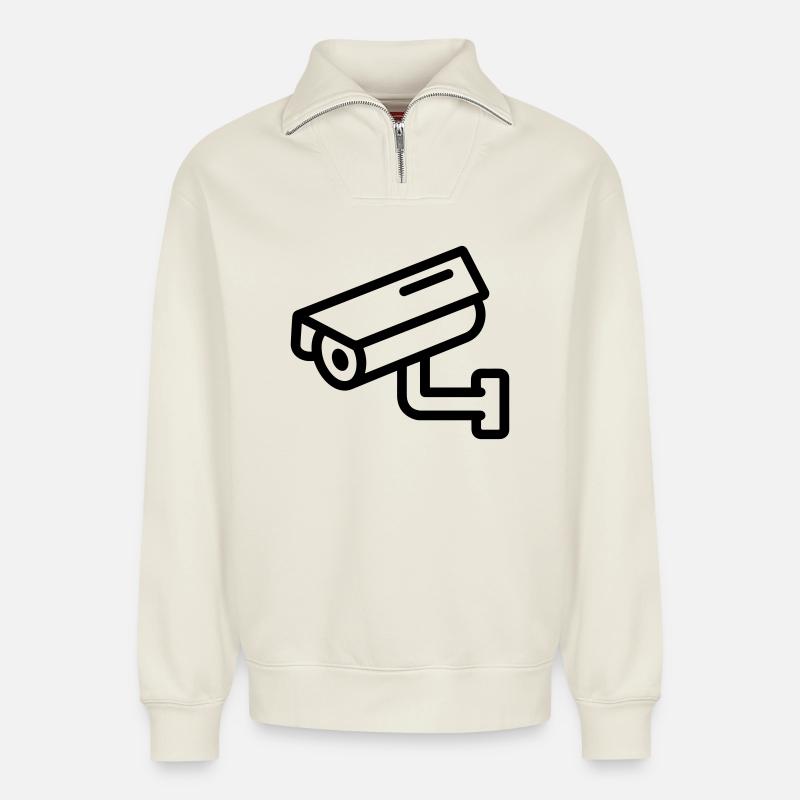 Surveillance camera - Relaxed Unisex Organic Half Zip Sweatshirt – by SPREAD - off white