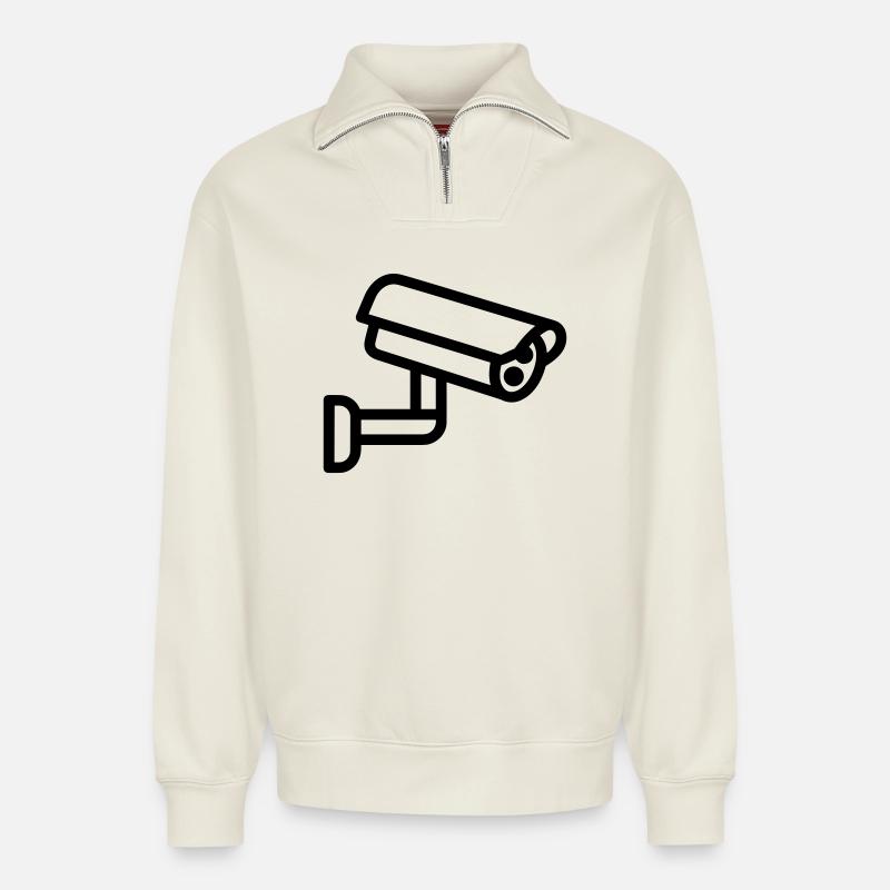 caméra - Sweat unisexe décontracté en coton biologique à demi-zip – de SPREAD - blanc cassé