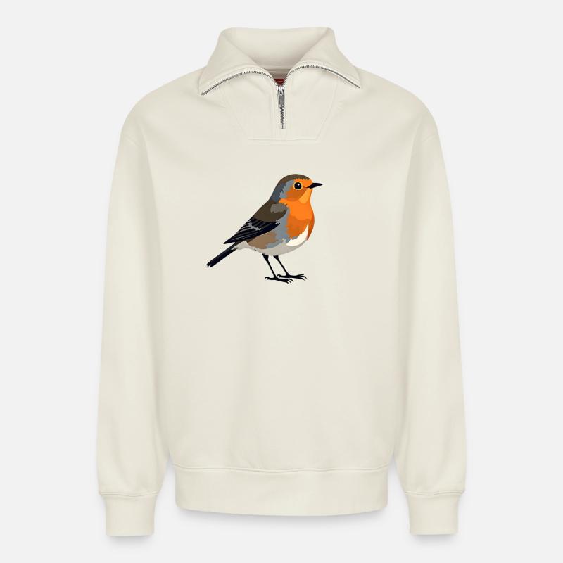 Rotkehlchen - Relaxed Unisex Organic Half Zip Sweatshirt – von SPREAD - Naturweiß