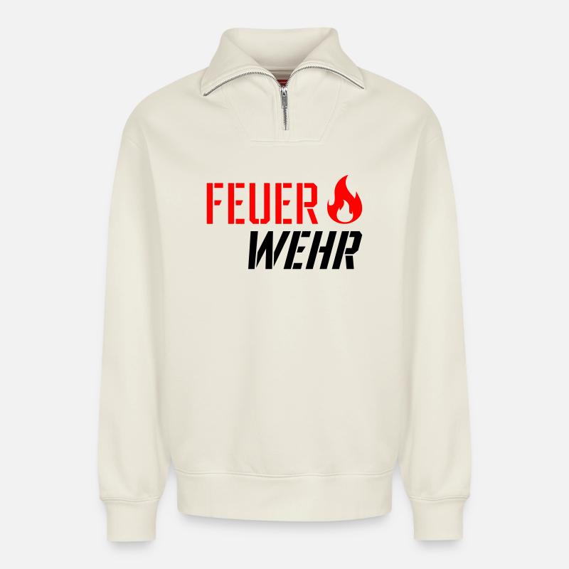 Fire brigade - Relaxed Unisex Organic Half Zip Sweatshirt – by SPREAD - off white