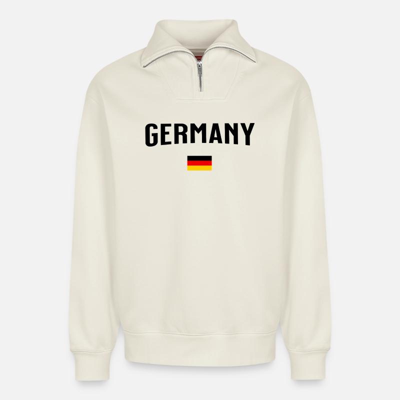 Germany - Relaxed Unisex Organic Half Zip Sweatshirt – von SPREAD - Naturweiß