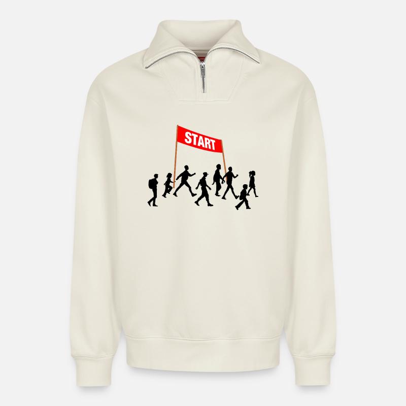 Walking Start Team - Relaxed Unisex Organic Half Zip Sweatshirt – von SPREAD - Naturweiß